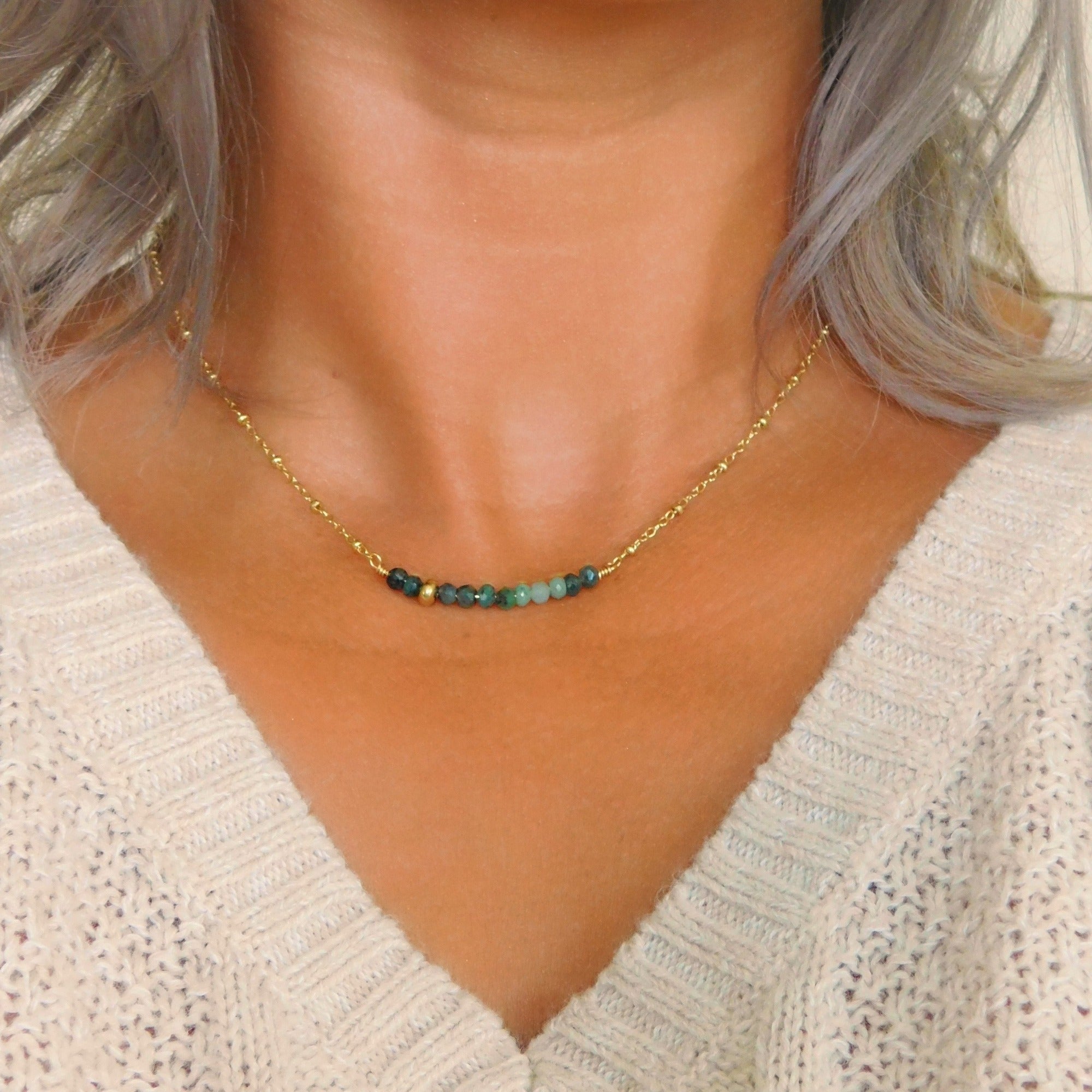 Raw Emerald Necklace with Gold Accent in 14k Gold Filled