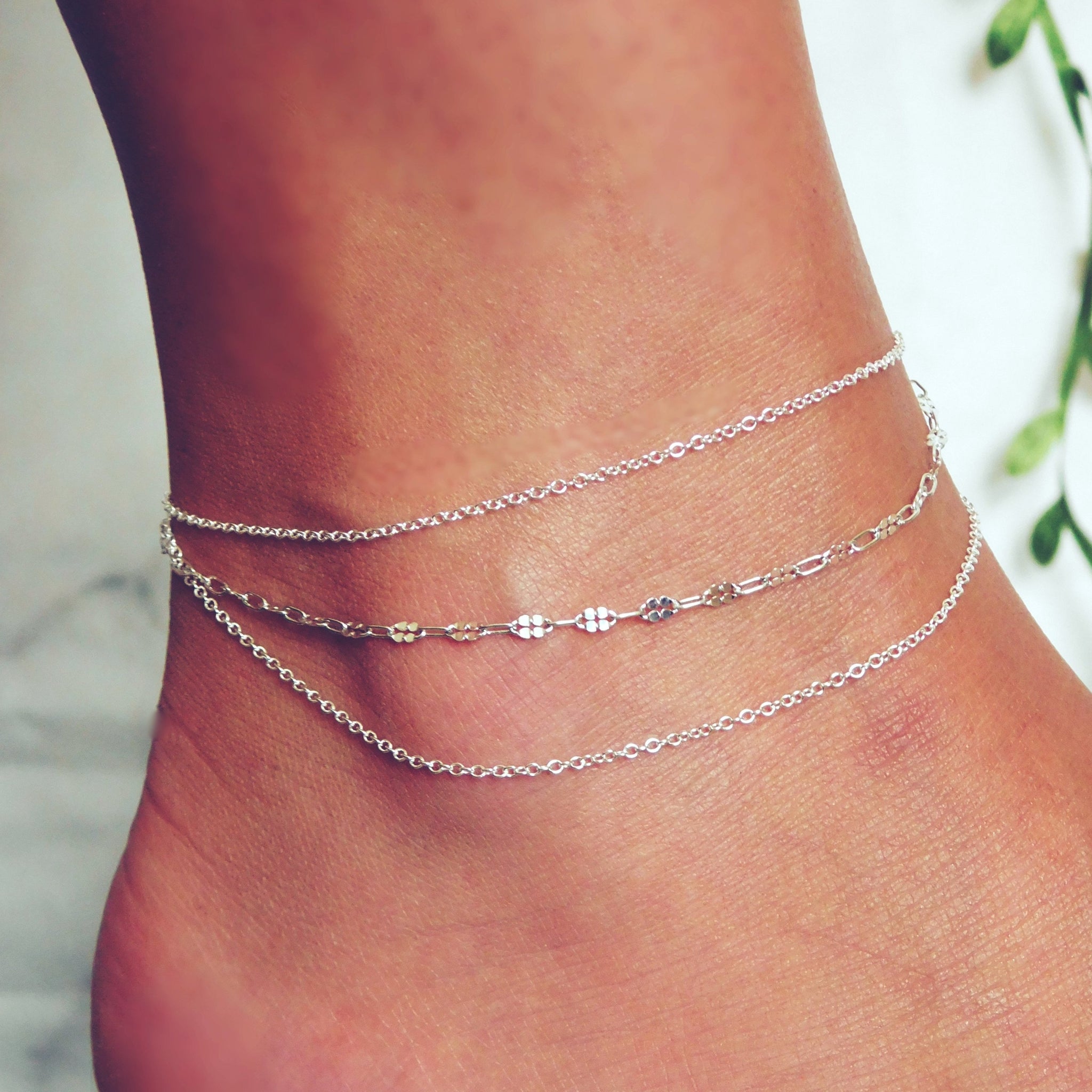 Layered Fleur Anklet • Silver