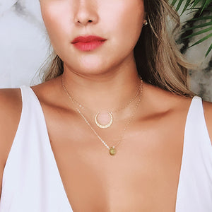 Gold Blooming Moon Charm Necklace
