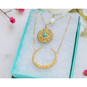 Gold Blooming Moon Charm Necklace