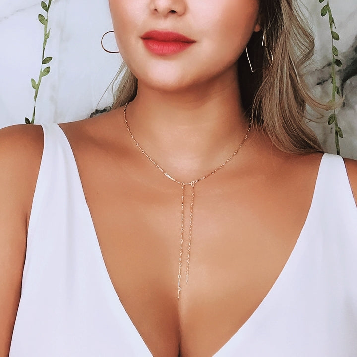 THEIA Lariat Necklace • Gold Double Drop Lariat