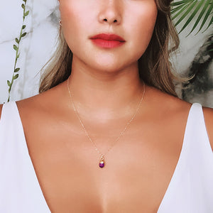 Tiny Amethyst Drop Gold Necklace