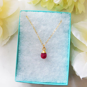 Tiny Ruby and Gold Necklace