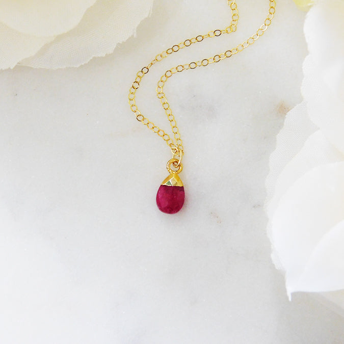 Tiny Ruby and Gold Necklace