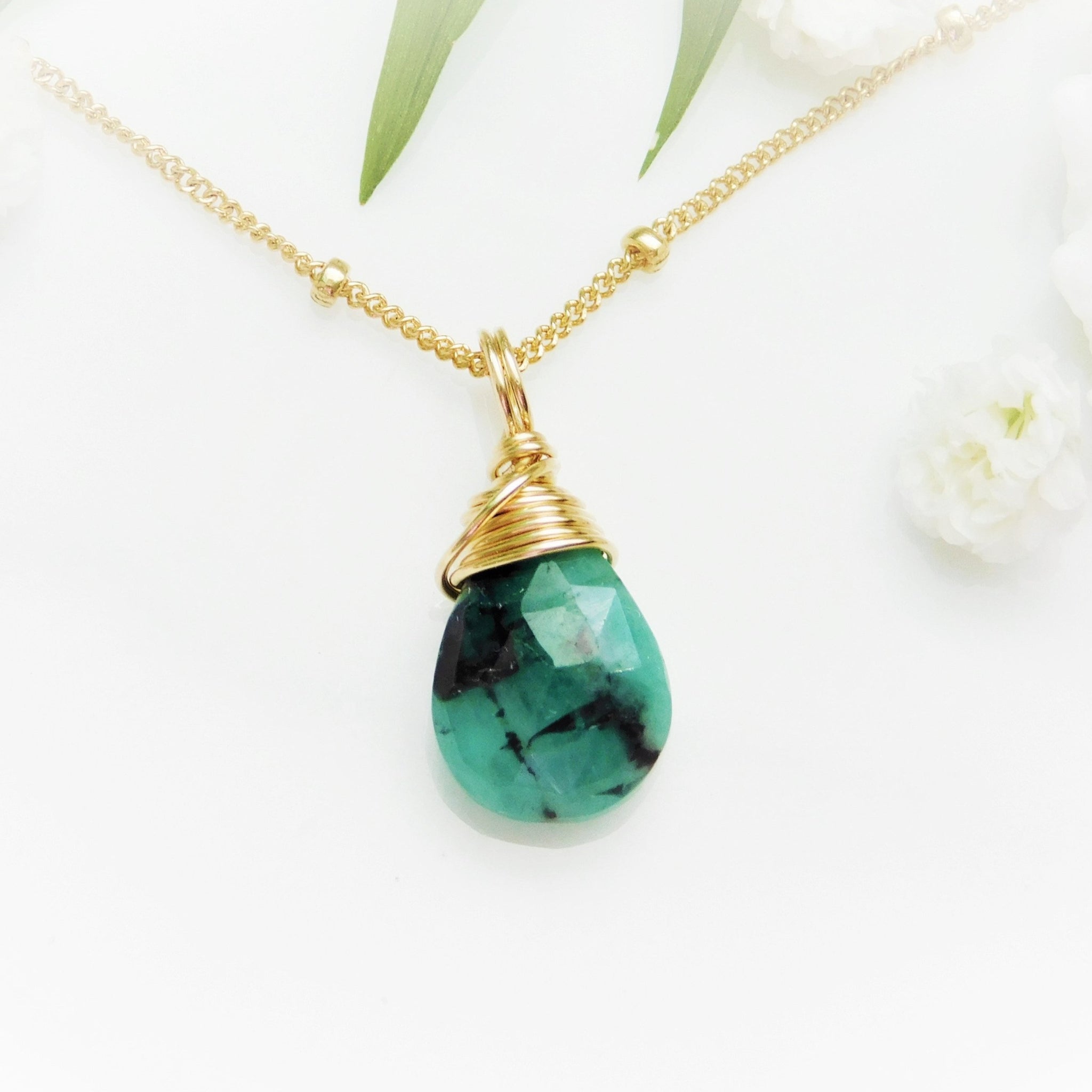 Raw Emerald Drop Necklace