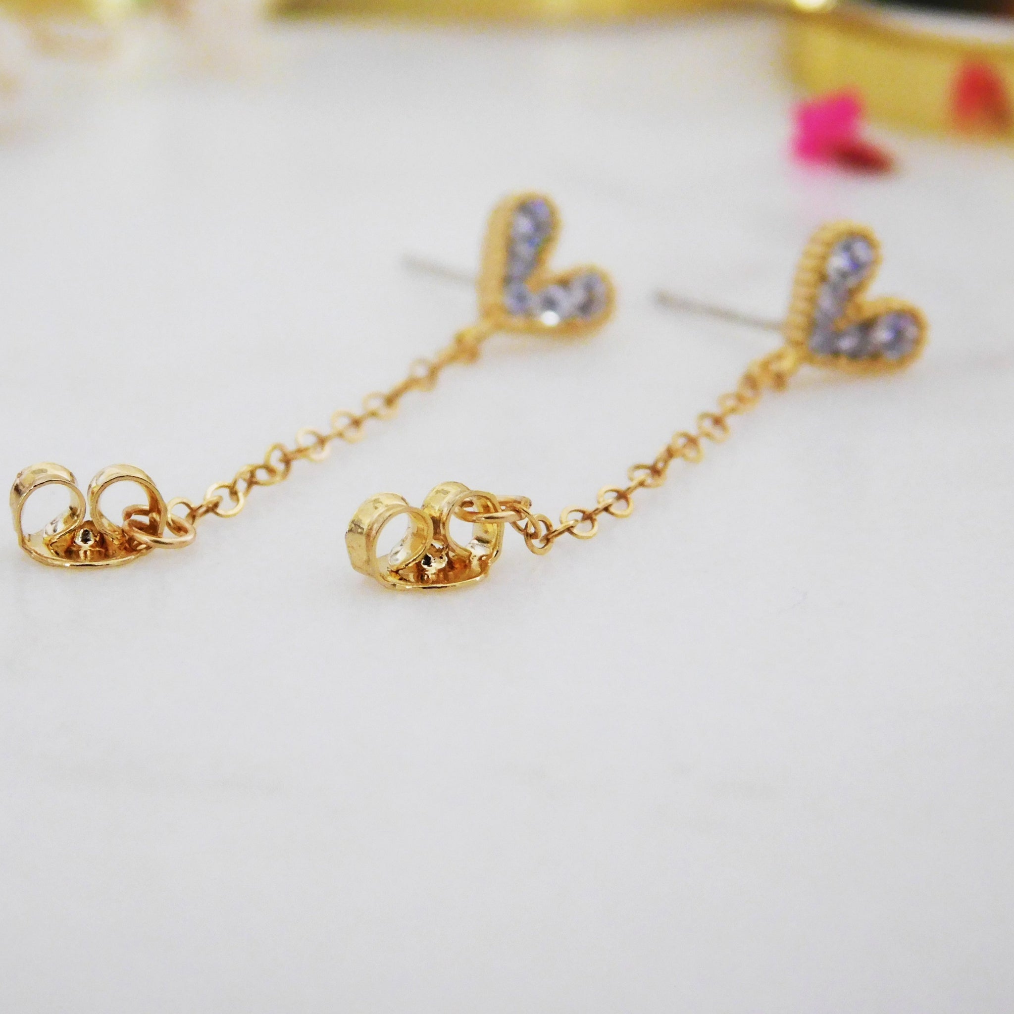 Amia Ruby CZ Heart Hoops • Chain Hoop Earrings