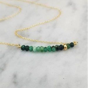 Raw Emerald Necklace with Gold Accent in 14k Gold Filled